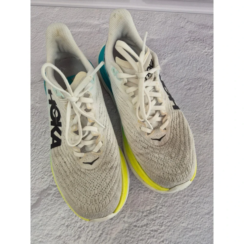 Hoka Mach 5 Womens Running Shoes Size 6.5 B White Blue Yellow Profly+ Sneakers